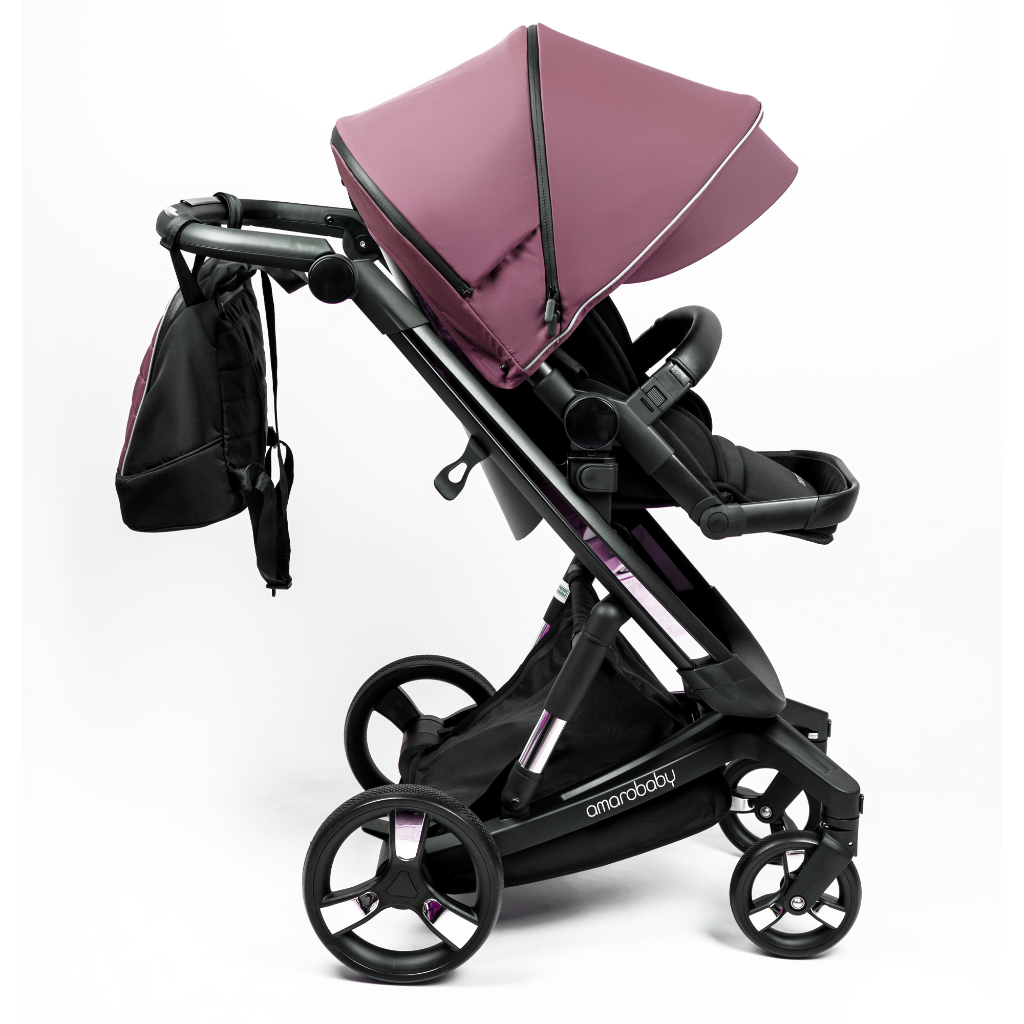 Коляска детская 2 в 1 AmaroBaby TUTUM с AUTO BRAKE розовый - фото 26