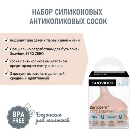 Соска для бутылки Suavinex противоколиковая 2 шт