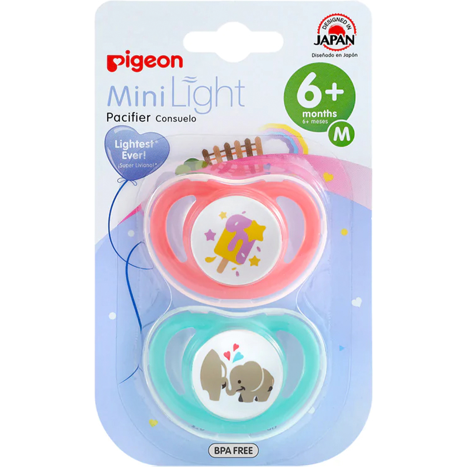 Пустышки Pigeon MiniLight Эскимо Слоники M с 6месяцев 2шт 78248 - фото 1