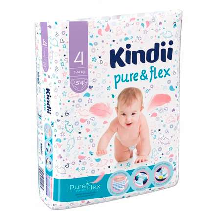 Подгузники Kindii одноразовые для детей 4/L 7-14 кг jambo-pack 54шт