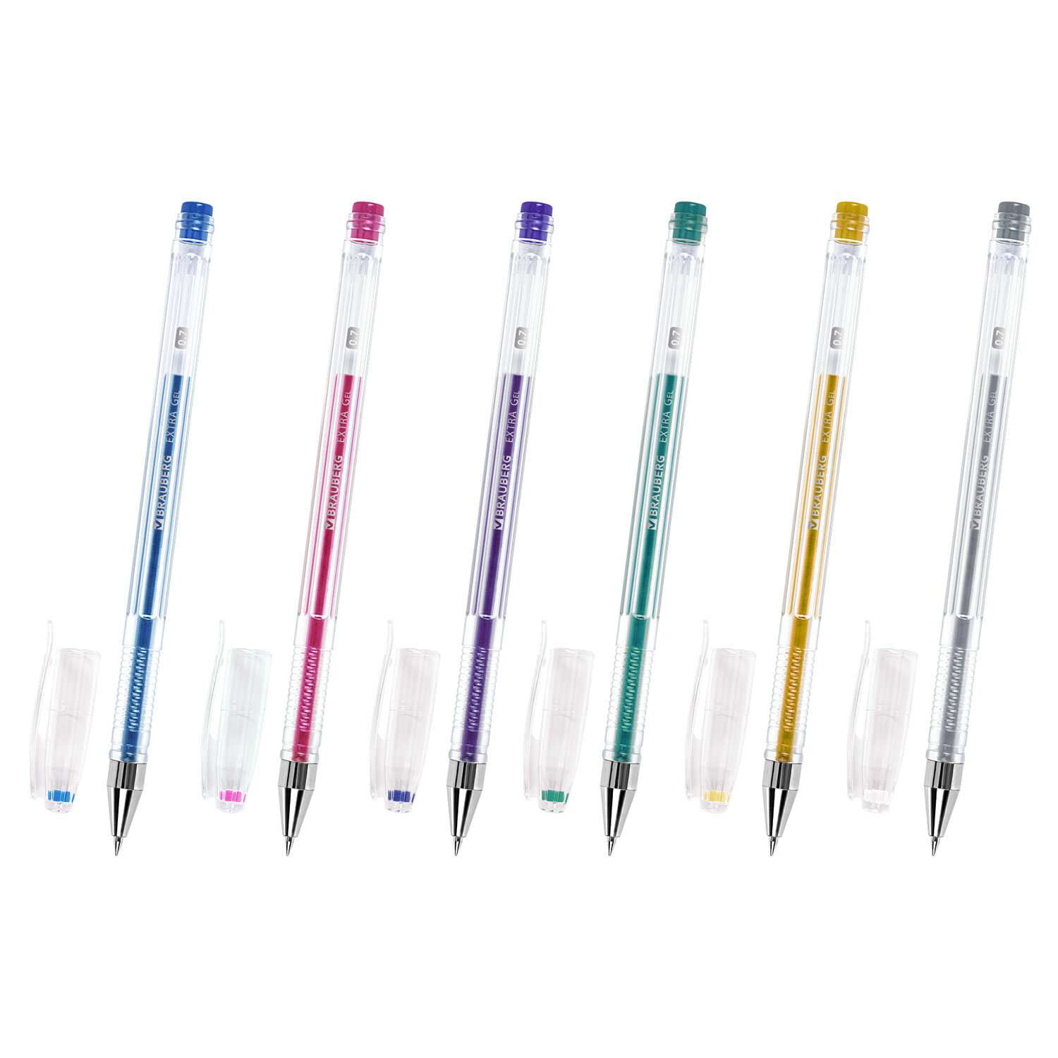 Ручки гелевые Brauberg цветные набор 6 штук для школы тонкие металлик - фото 4