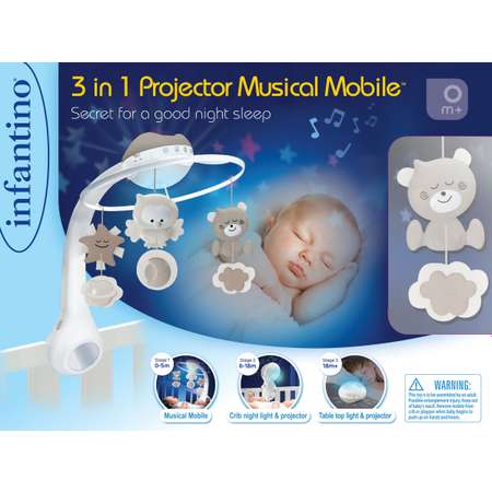 Мобиль-проектор INFANTINO 3 в 1 Музыкальный серо-бежевый