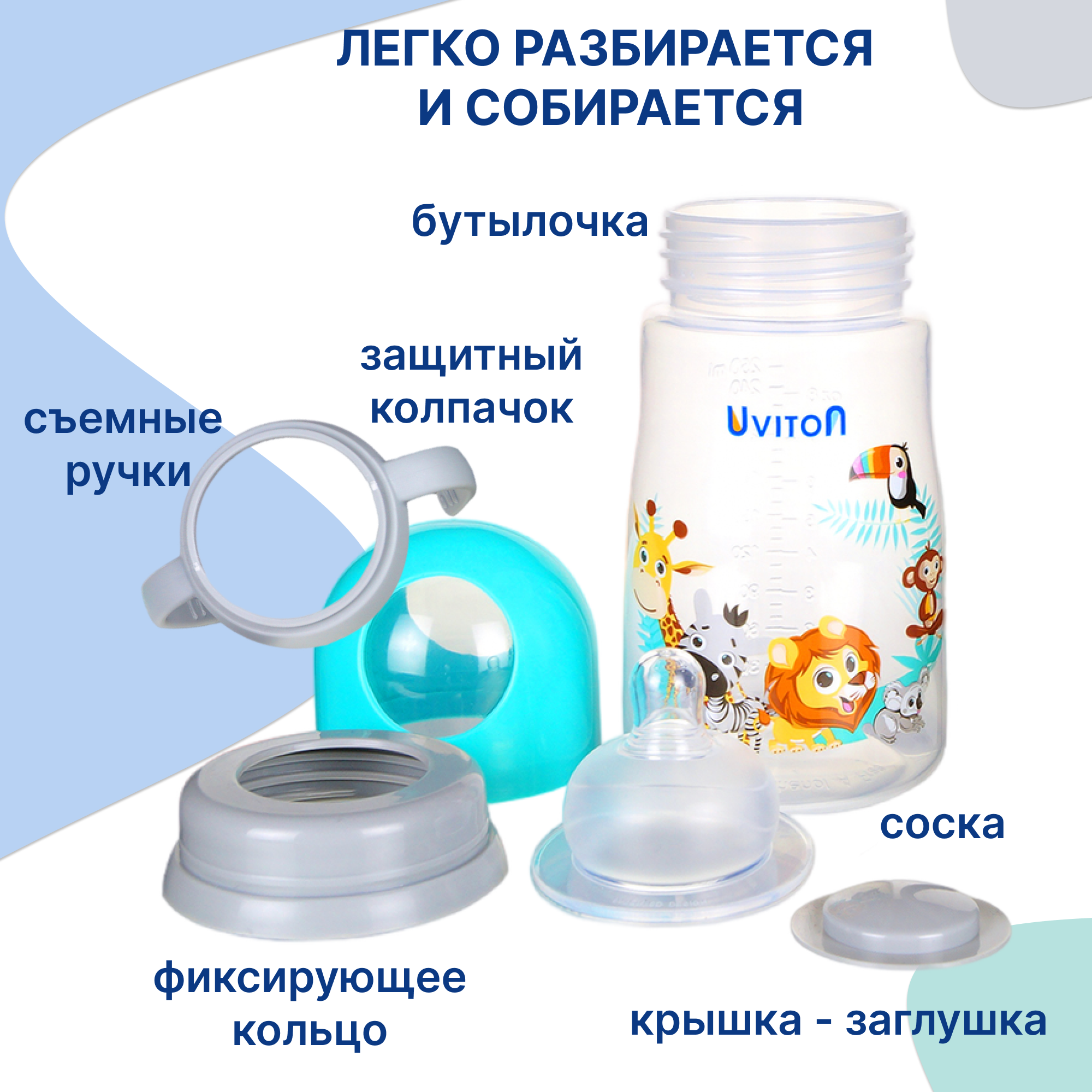 Бутылочка Uviton Anti-Colic 250 мл в ассортименте - фото 3