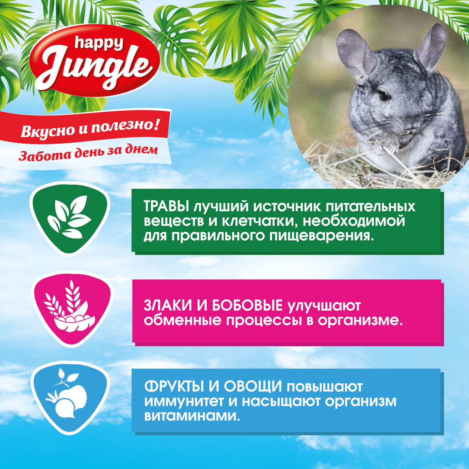 Корм для шиншилл HappyJungle 900г купить по цене 254 ₽ с доставкой в Москве  и России, отзывы, фото