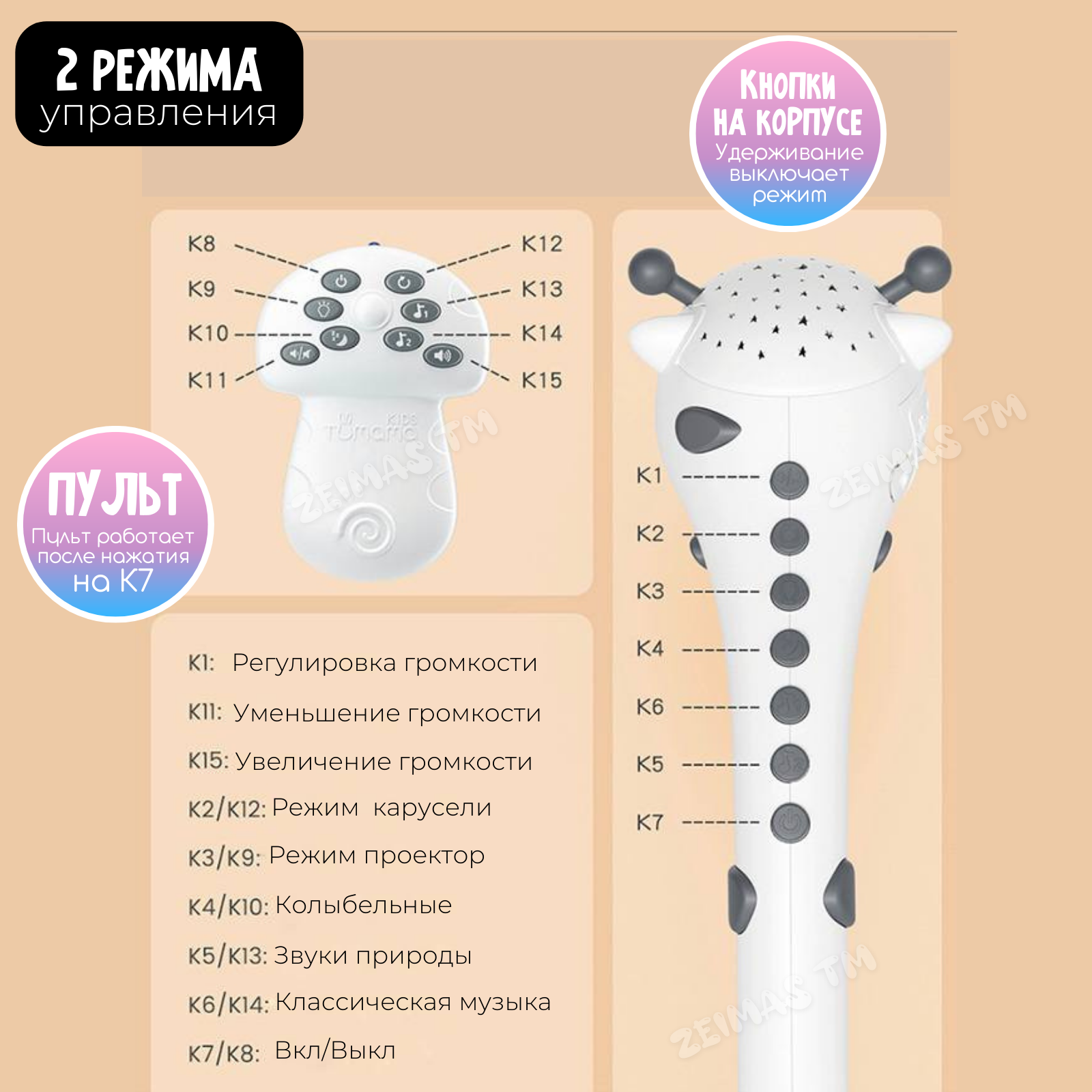 Музыкальный мобиль в кроватку Zeimas Жираф с проектором звездного неба - фото 4