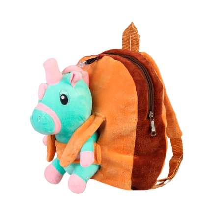 Рюкзак с игрушкой Little Mania коричневый Дракоша светло-зеленый
