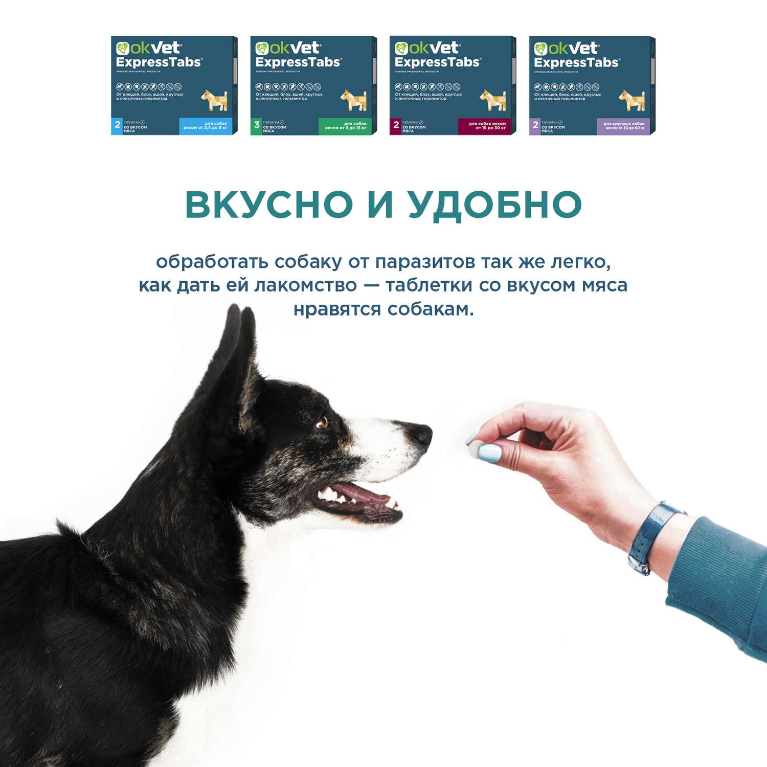 Таблетки для собак АВЗ Okvet ЭкспрессТабс противопаразитарные от 30кг до 60кг со вкусом мяса 2таблетки - фото 6