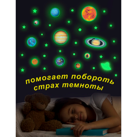 Наклейка-ночник Люми-Зуми Светящиеся в темноте планеты и звезды