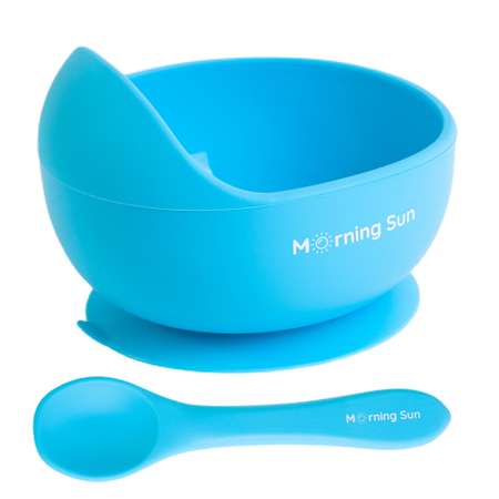 Набор детской посуды Morning Sun силиконовый тарелка на присоске и ложка небесно-голубой