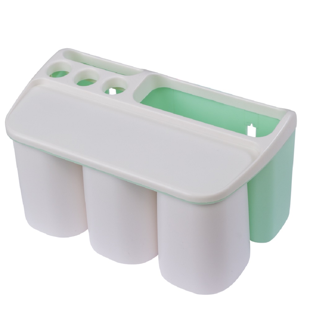 Диспенсер OLSA-Aijiawang для зубных щеток 3 в 1 настенный магнитный 3 стакана зеленый - фото 1