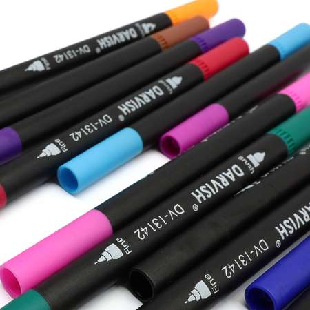 Маркеры для рисования Darvish скетчинга двусторонние тонкие 12 цветов кисть и линер 0.4 мм