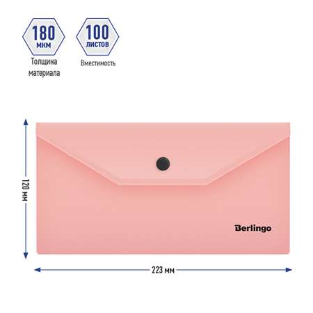 Папка-конверт на кнопке BERLINGO Instinct С6 180мкм фламинго набор 5 шт