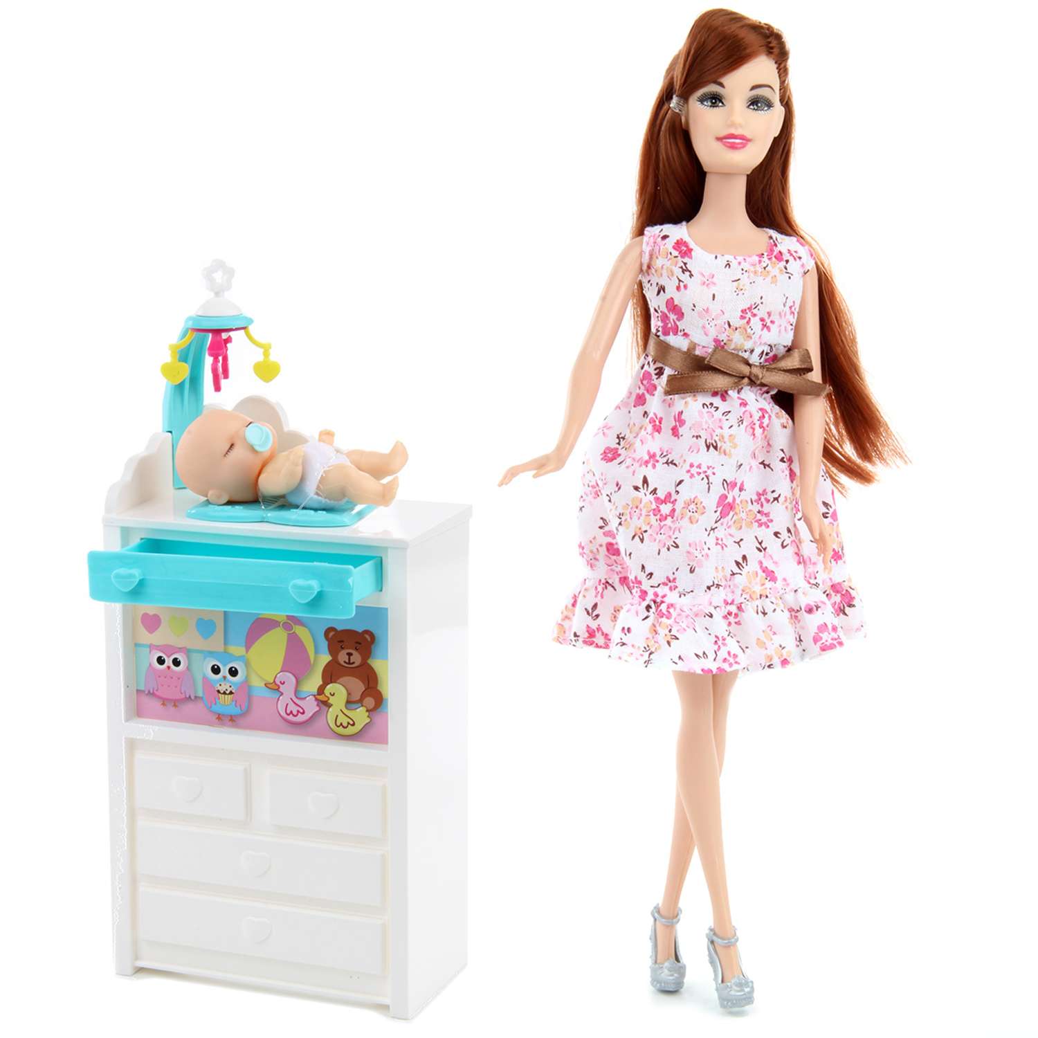 Кукла модель Барби Veld Co с ребенком и коляской 117892 - фото 1