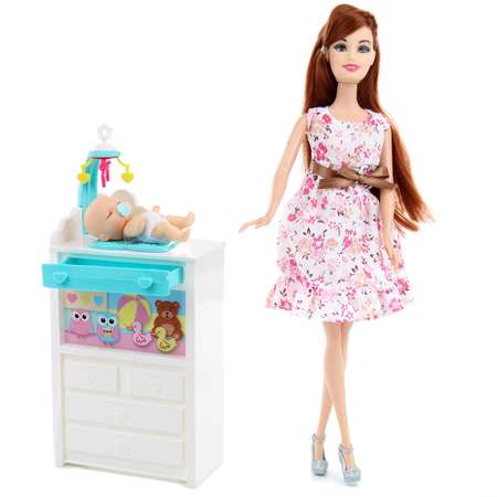 Кукла модель Барби Veld Co с ребенком и коляской