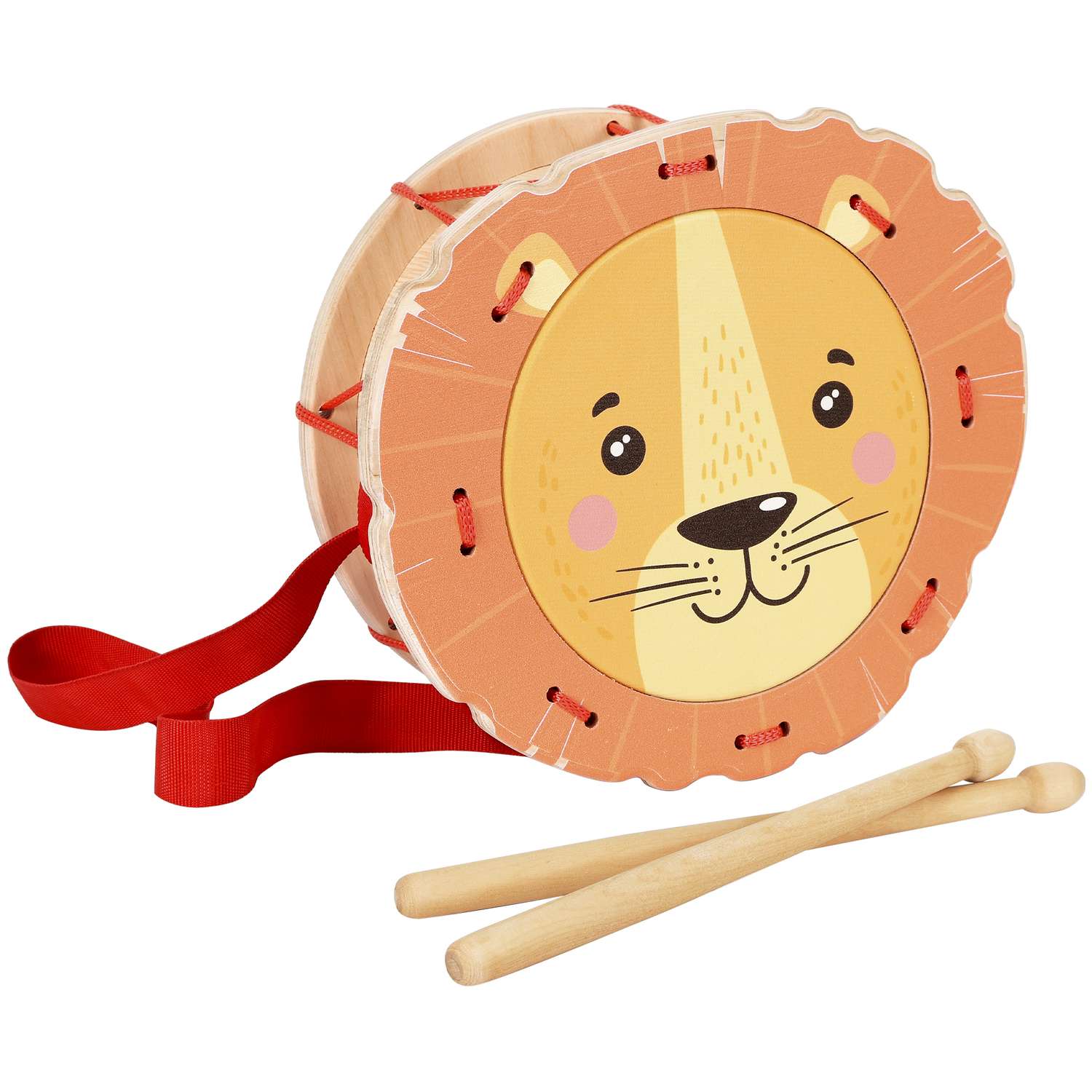 Музыкальный инструмент детский Мега Тойс деревянный барабан игрушка Львёнок - фото 1