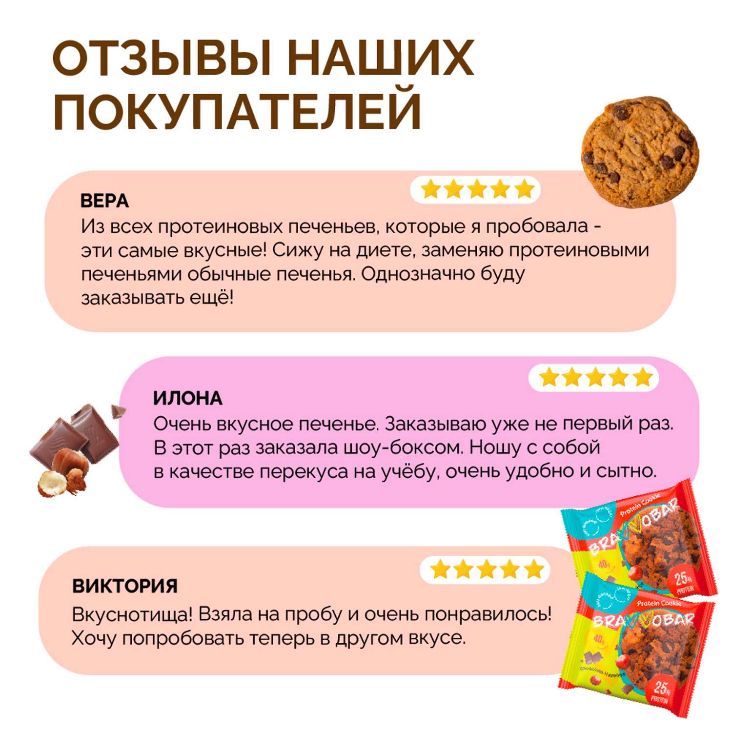 Печенье протеиновое BRAVVOBAR шоколадно-ореховый вкус 12 x 40 г - фото 4