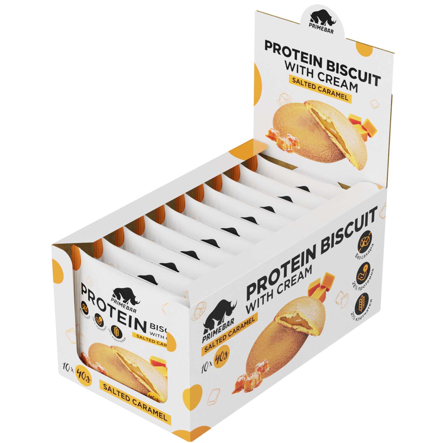 Печенье протеиновое Primebar Вiscuit соленая карамель 10*40г - фото 1