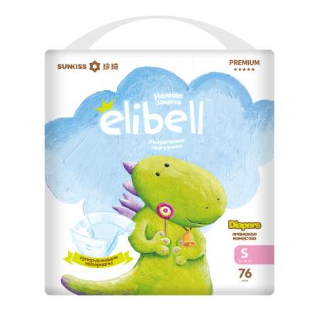 Подгузники Elibell Premium размер S 4-8 кг 76 шт