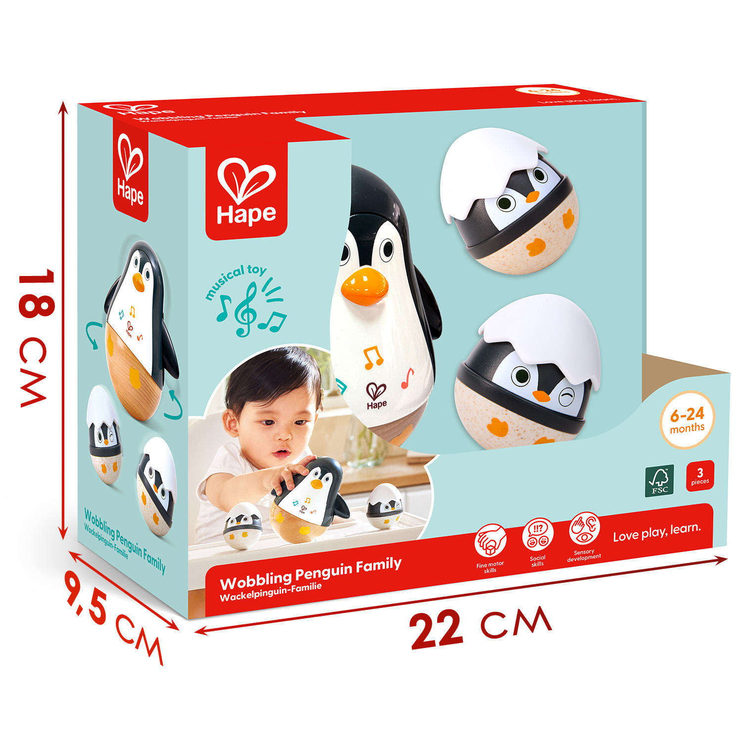 Развивающая игрушка "Малышам" Hape Семья пингвинов, набор неваляшек E0136_HP - фото 8