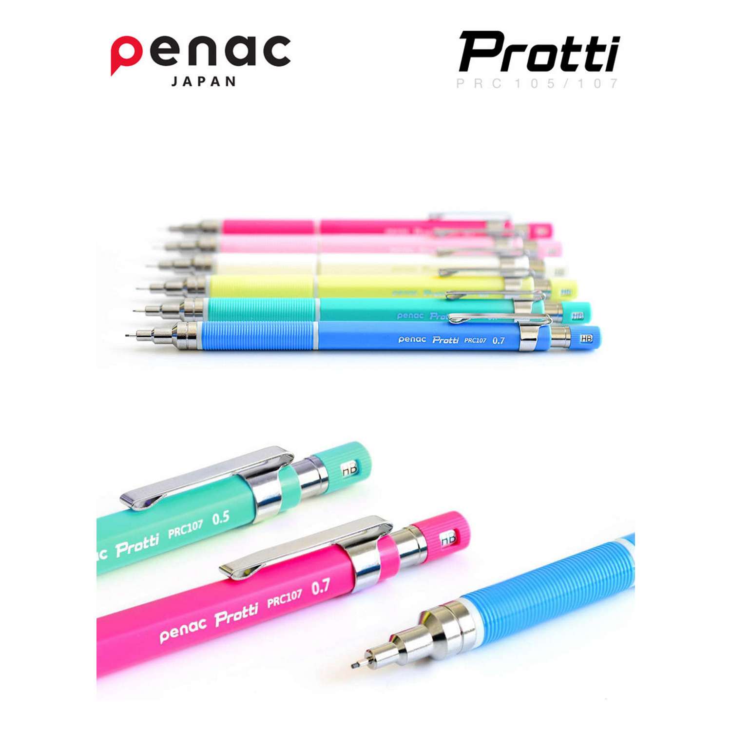 Карандаш механический PENAC Protti PRC 107 0.7мм НВ корпус розовый MP010719-GC7 - фото 6