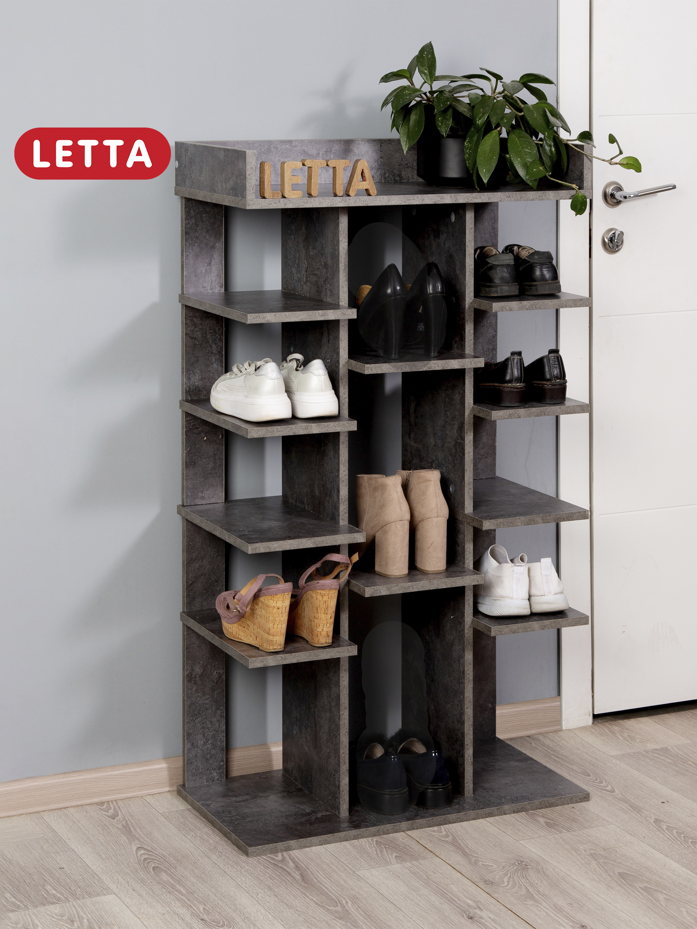 Обувница стеллаж LETTA Ultra Plus Цвет Цемент темный молет 690х1184х348 - фото 1