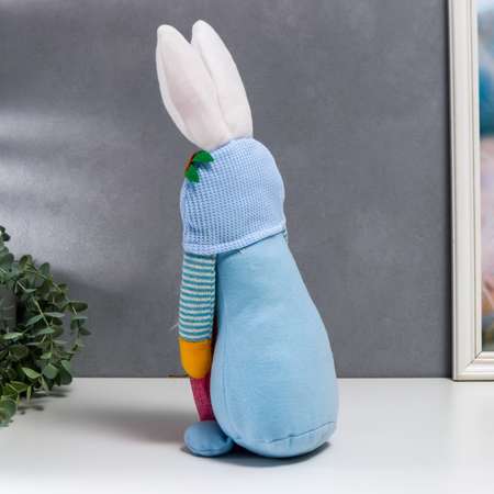 Кукла интерьерная Зимнее волшебство «Гном в шапке с зайчьими ушами с мешком» голубой 40х14 см