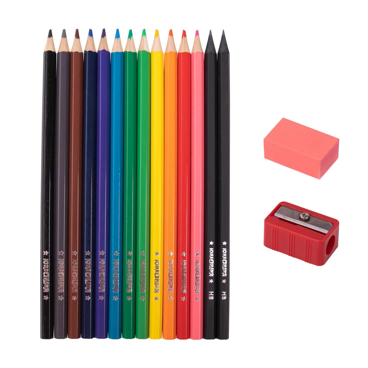 Карандаши цветные Юнландия для рисования 12 штук 2 простых карандаша ластик точилка - фото 3
