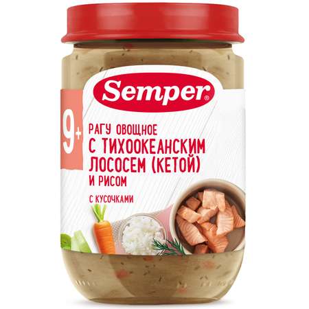 Пюре Semper рагу овощи-кета-рис 190г с 9месяцев