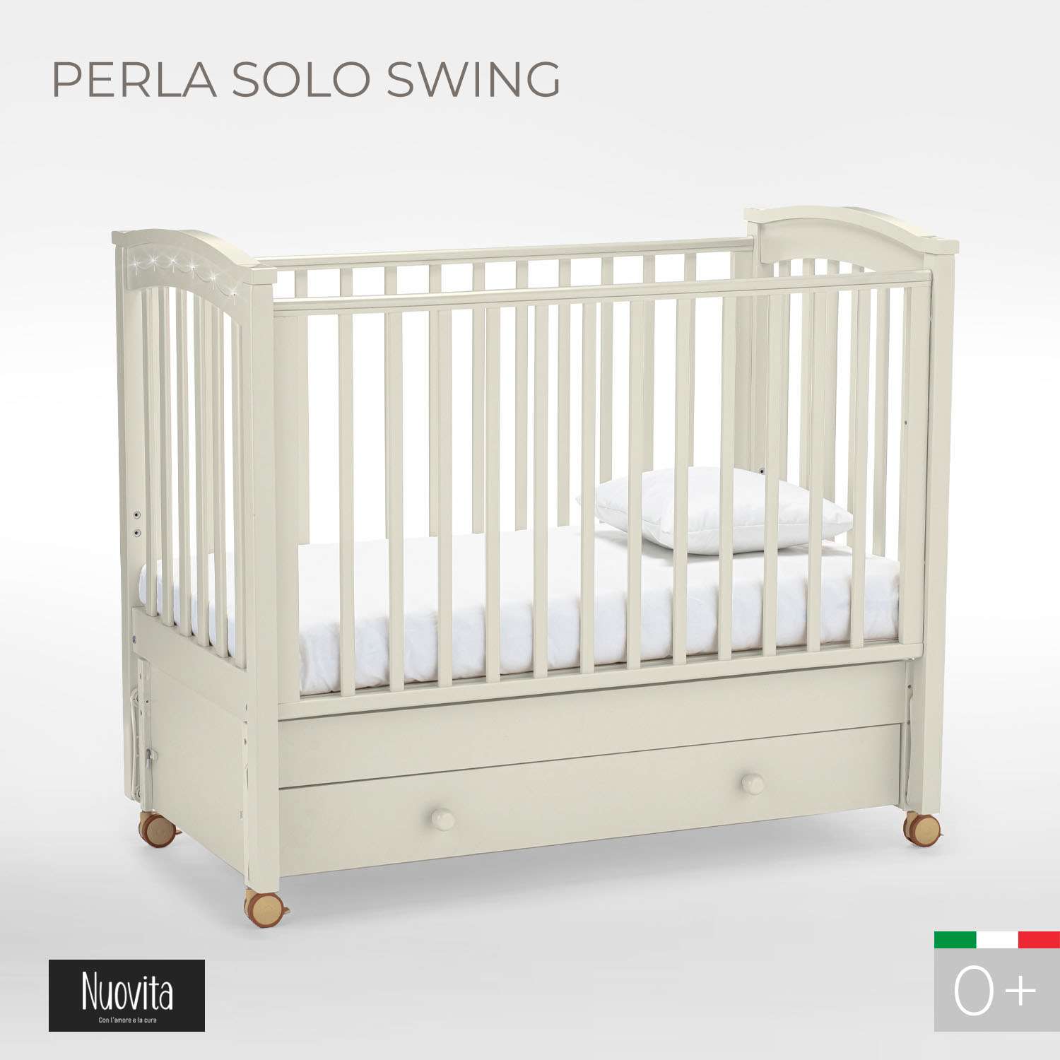 Детская кроватка Nuovita Perla Solo Swing прямоугольная, продольный маятник (ваниль) - фото 2