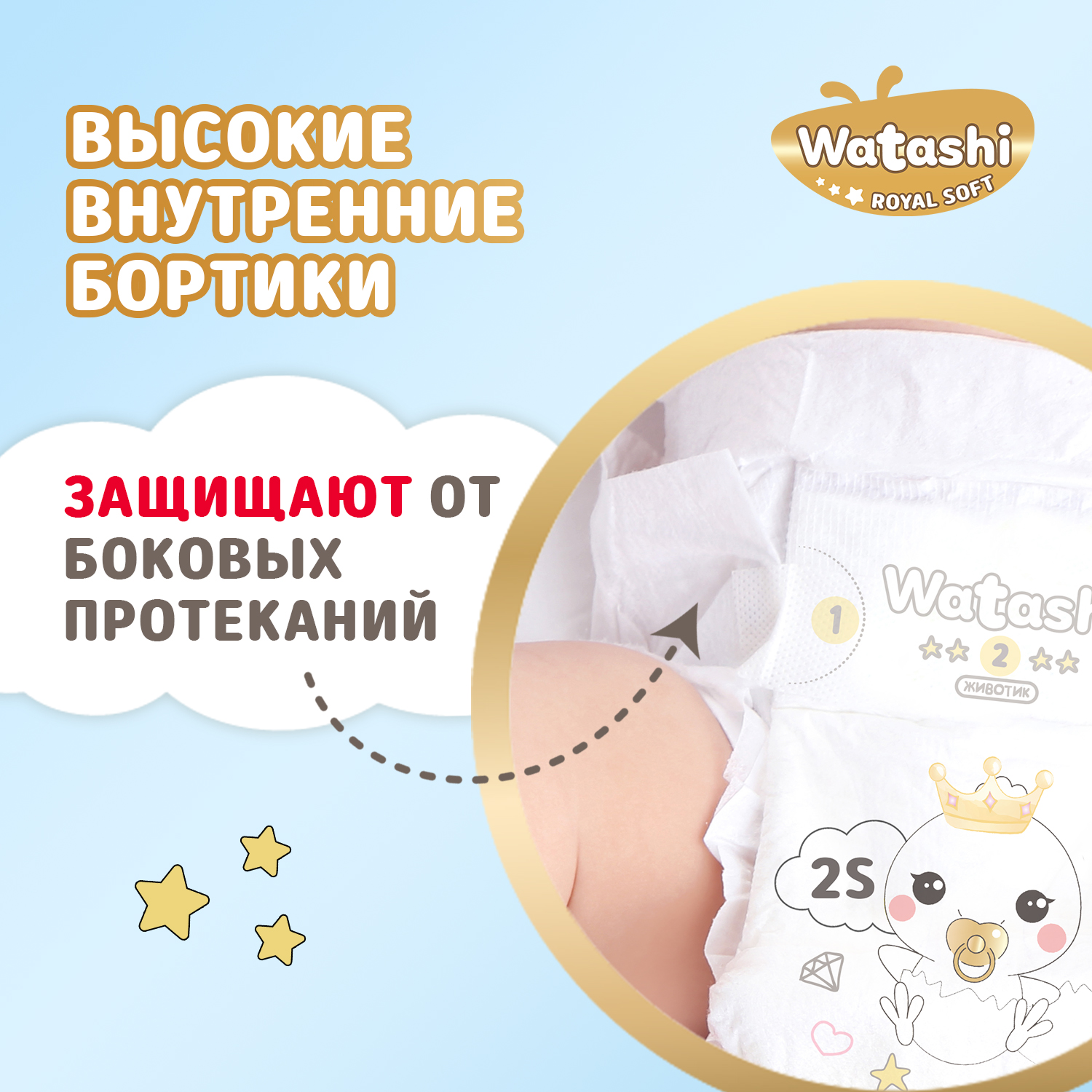 Подгузники 2/S 3-6 кг WATASHI Royal Soft mega-pack 64шт - фото 8