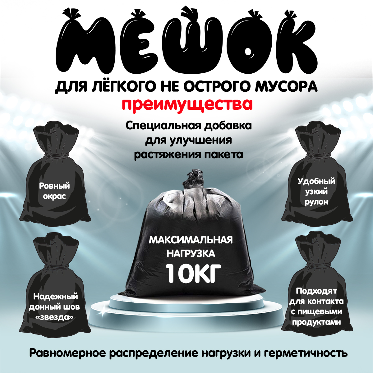 Мешки для мусора MirPack 120 литров 70х110 см черные в рулоне - фото 3