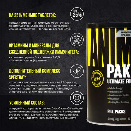 Комплекс витаминов и минералов Animal Pak 30 пакетов по 8 таблеток