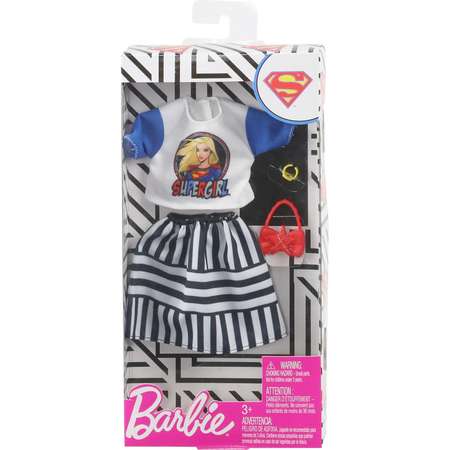 Одежда Barbie Универсальный полный наряд коллаборации DC Супердевушка Топ с принтом и юбка в полоску FXK73