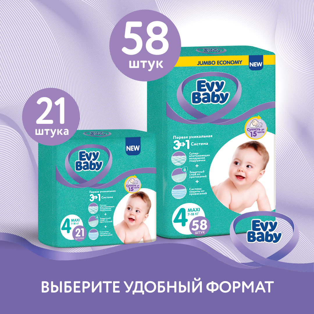 Подгузники детские Evy Baby Maxi 7-18 кг Размер 4/L 21 шт - фото 5
