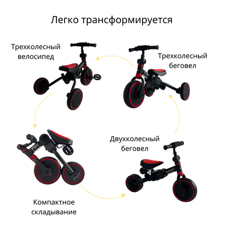 Беговел-велосипед 4в1 детский Bubago Flint черно-красный