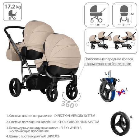 Коляска для двойни 2в1 Bebetto 42 Comfort 01 шасси Графит