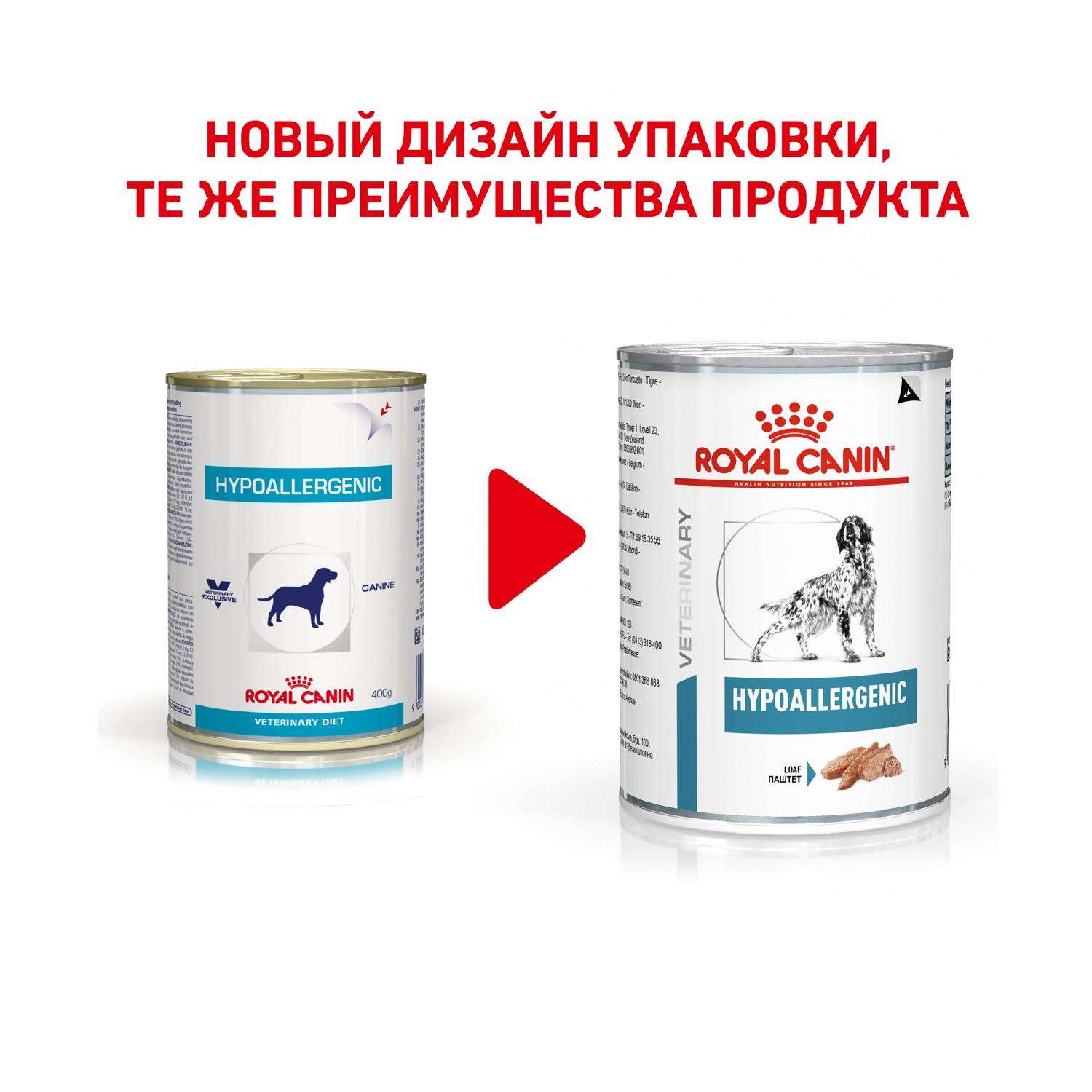 Корм для собак ROYAL CANIN Hypoallergenic с пищевой аллергией консервированный 0.4кг - фото 2