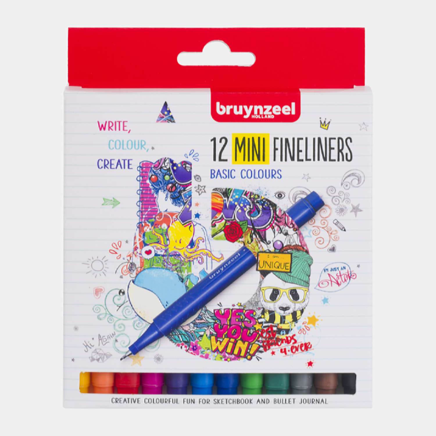 Набор капиллярных ручек BRUYNZEEL Teen Mini толщина линии 0.4мм 12 цветов в картонной упаковке - фото 1