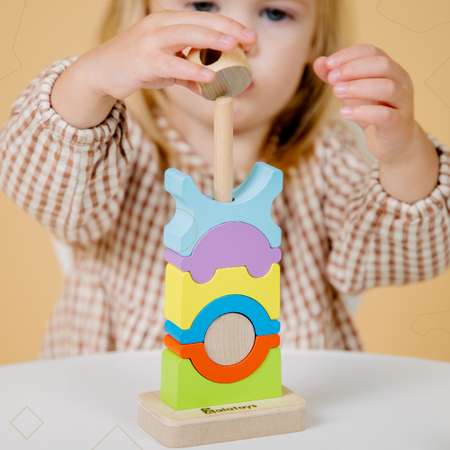 Пирамидка деревянная Башня Алатойс развивающая обучающая Монтессори игрушка для малышей