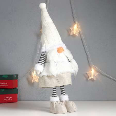 Кукла интерьерная Зимнее волшебство «Бабусечка в белом меховом наряде со звёздами» 43х18х10 см