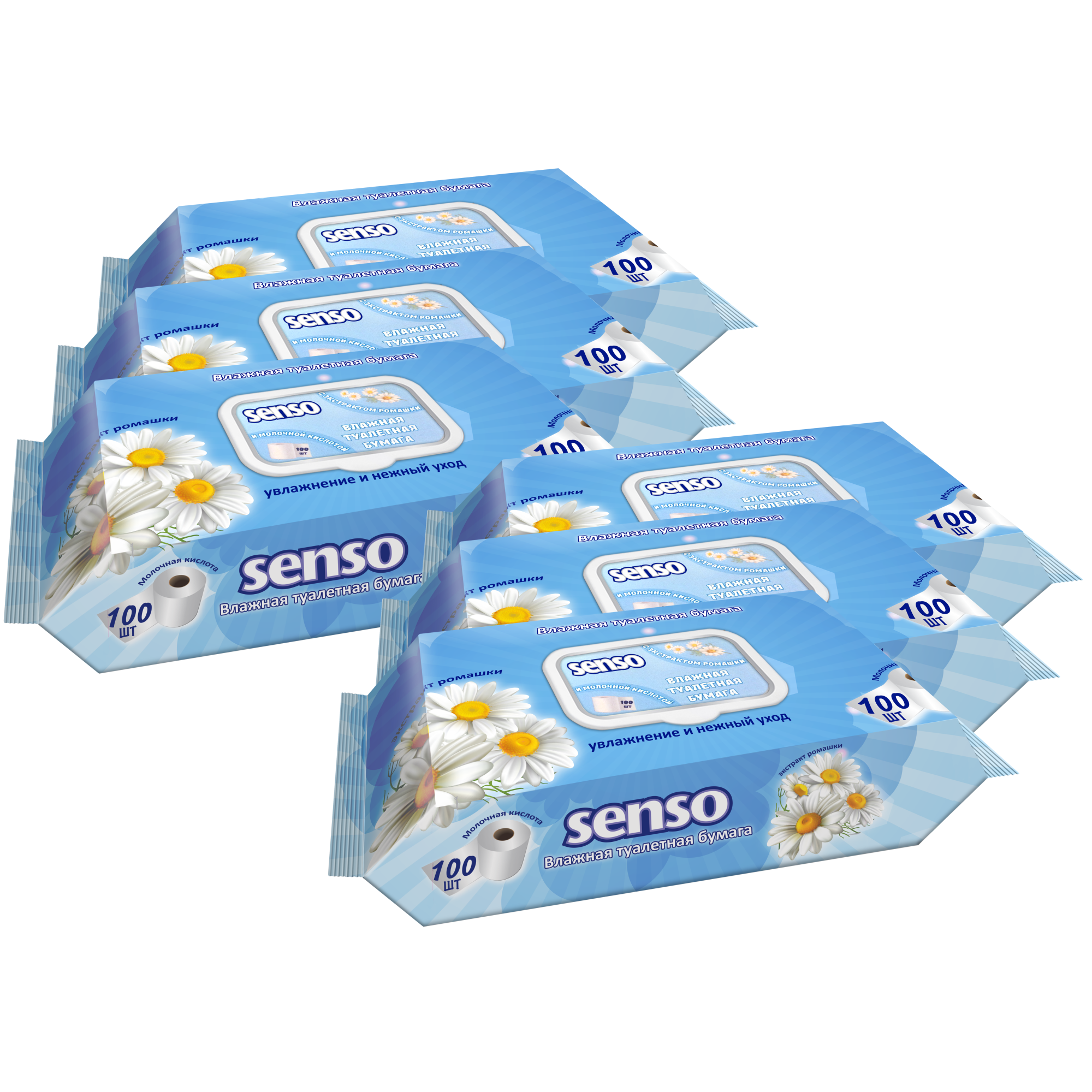 Влажная туалетная бумага SENSO MED для всей семьи с экстрактом ромашки 6 упаковок по 100 шт - фото 2