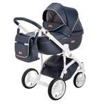 Коляска 3в1 BeBe-mobile Ravenna Deluxe V203 Темно-синяя кожа+Белая кожаная отделка