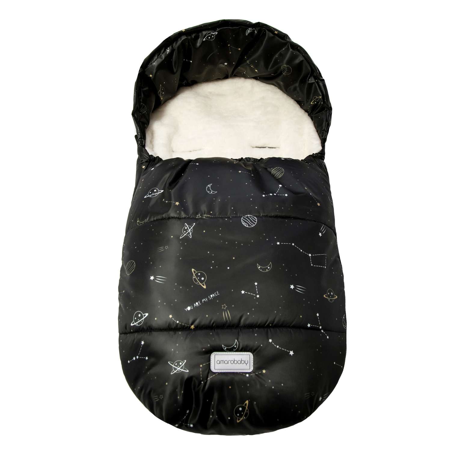 Конверт зимний AmaroBaby меховой Snowy Baby Космос черный 85 см - фото 12