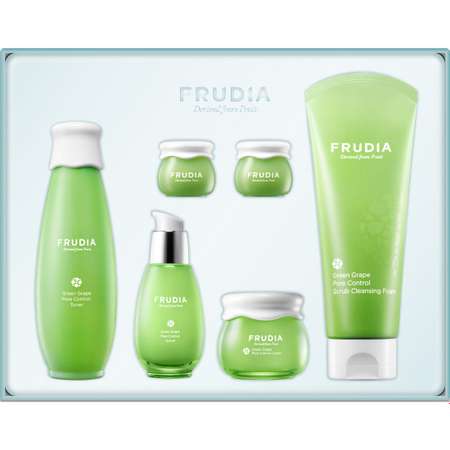 Подарочный набор для лица FRUDIA с зеленым виноградом для жирной и комби кожи себорегуляция и увлажнение 6 предметов