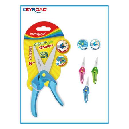 Ножницы KEYROAD Easy-open 15.4 см школьные автооткрытие закругленные лезвия синие блистер