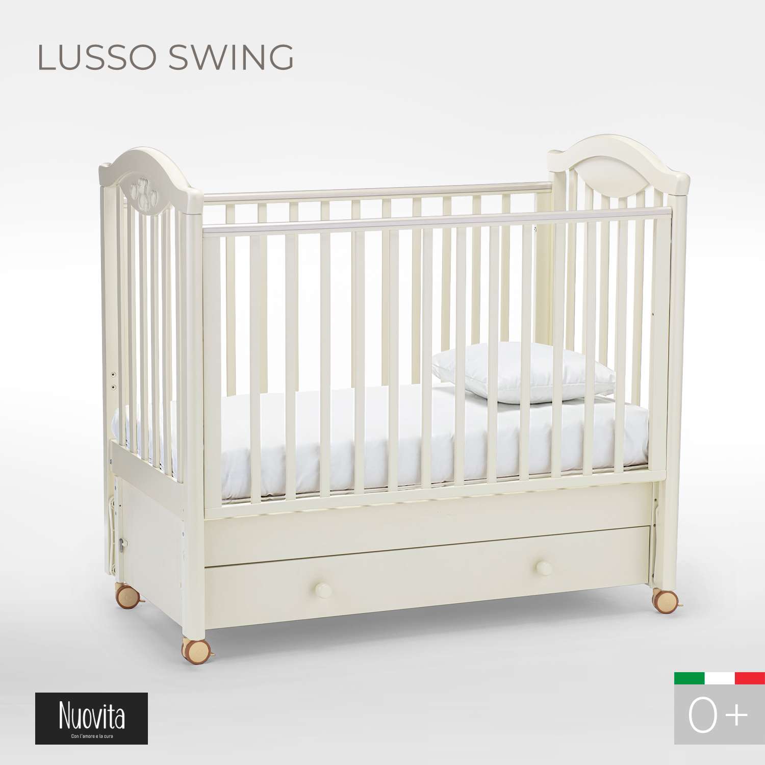Детская кроватка Nuovita Lusso Swing прямоугольная, продольный маятник (ваниль) - фото 2