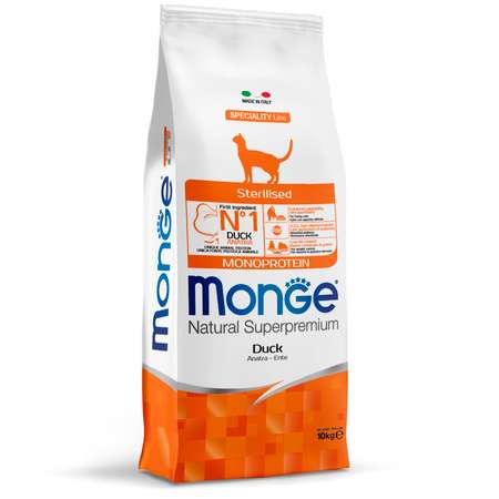 Корм для кошек MONGE Cat Monoprotein стерилизованных утка 10кг