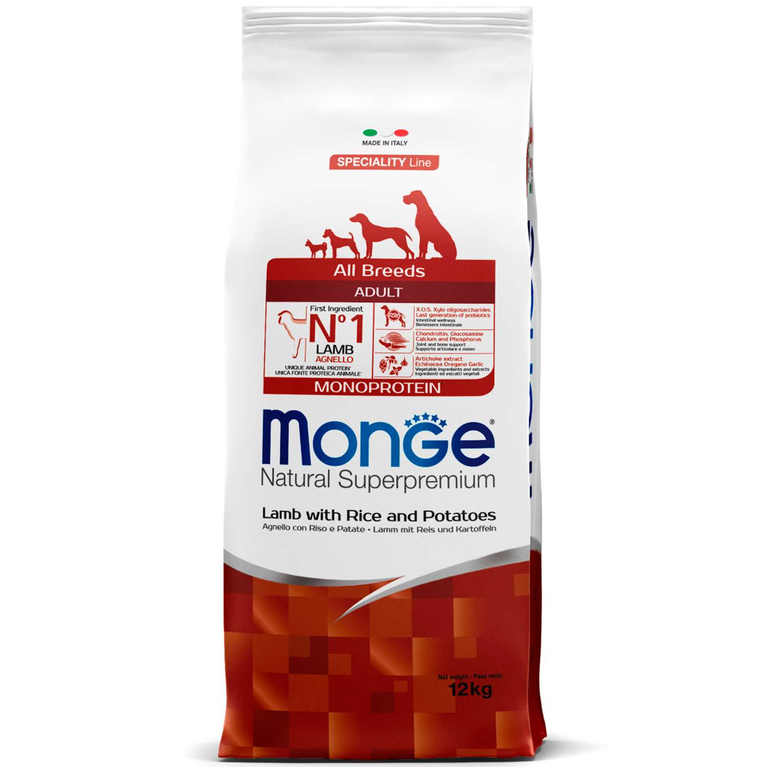 Корм для собак MONGE Dog Monoprotein всех пород ягненок с рисом и картофелем сухой 12кг - фото 1