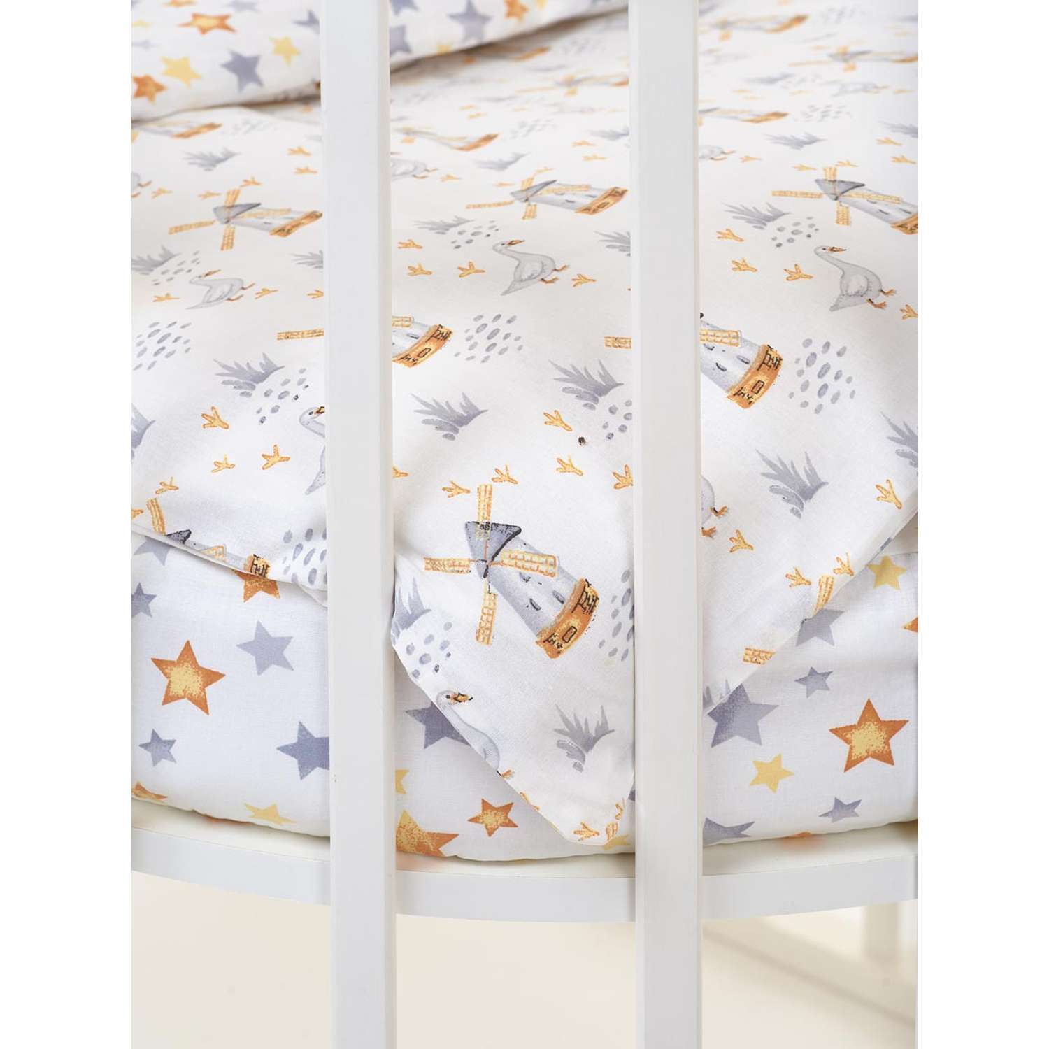Комплект постельного белья Lemony kids в овальную кроватку Geese Белый 3 предмета - фото 6