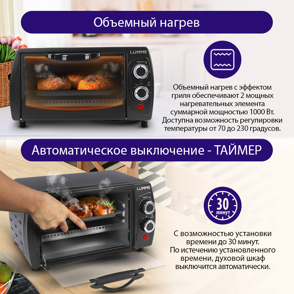 Мини-печь LUMME LU-1705 гриль 10л черный жемчуг купить по цене 2457 ₽ в  интернет-магазине Детский мир